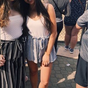 Blue and white tie front romper